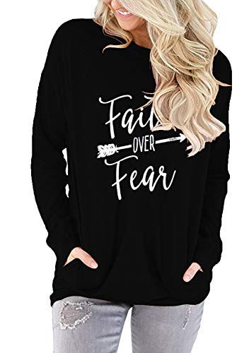 onlypuff Long Sleeve Shirts for Women Fall Fashion Tops Clothing - color: 02 Blackfaith, size: XX-Large