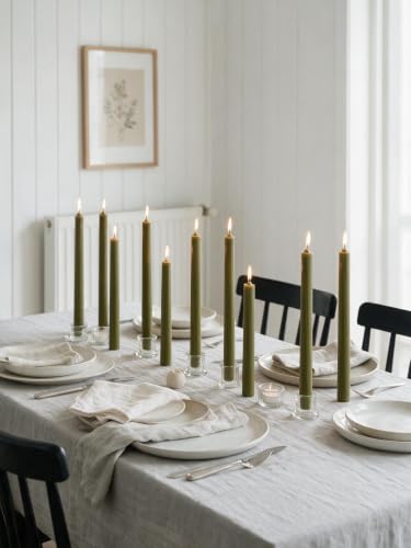 Olive Ribbed Taper Candles 10.5 inch Green Tapered Candles Ideal as Dinner Candle Smokeless and Unscented Candle Sticks Long Burning,Set of 12 - color: Ribbed10.5''-Olive