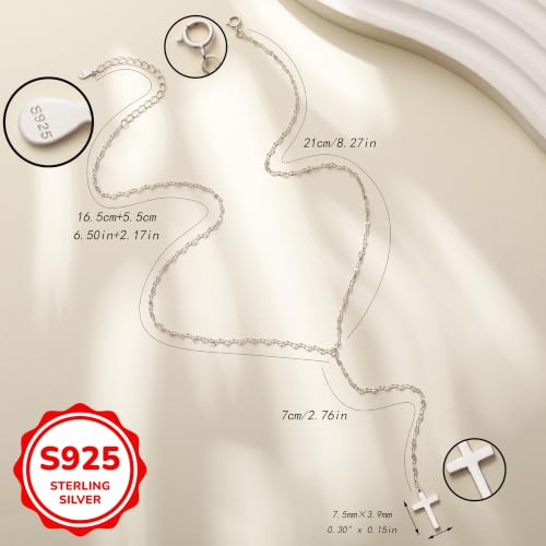 925 Sterling Silver Dainty Cross Lariat Necklace for Women - color: Silver
