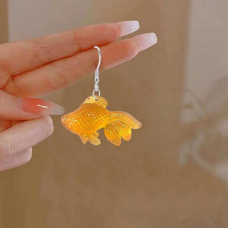 Anmpab Beach Funny Cute Goldfish Dangle Drop Earrings Lovely Resin Transparent Fish Earrings for Women - color: Orange