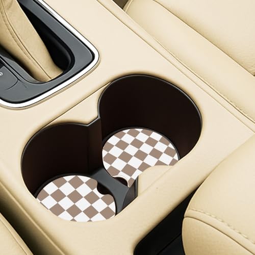 Ceramic Car Coasters – Absorbent Car Cup Holder Coaster Set for Women, Cute Aesthetic Car Accessories for Girls, 2 Pack (Brown) - color: Brown