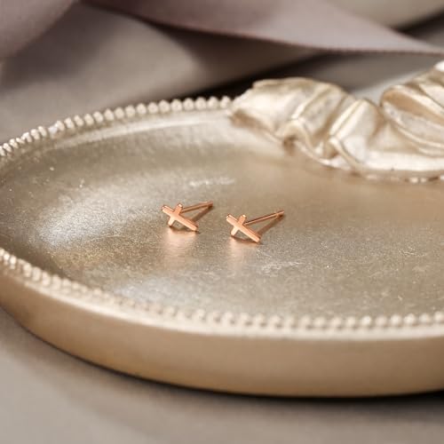 EVER FAITH 925 Sterling Silver Mini Cross Stud Earrings Fashion Minimalist Tiny Jewelry for Women Teen - color: Rose Gold