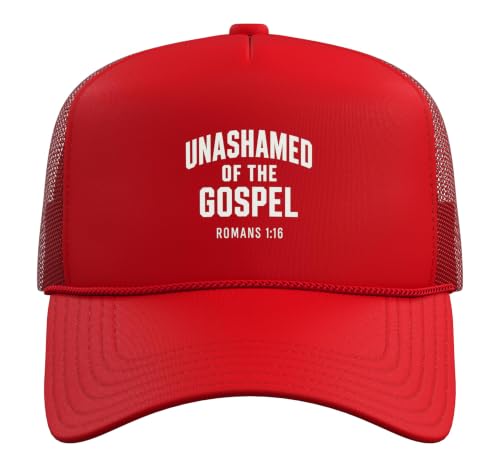 Unashamed of the Gospel, Christian Teen Romans 1:16 Trucker Hat with Adjustable Mesh Back - color: Red
