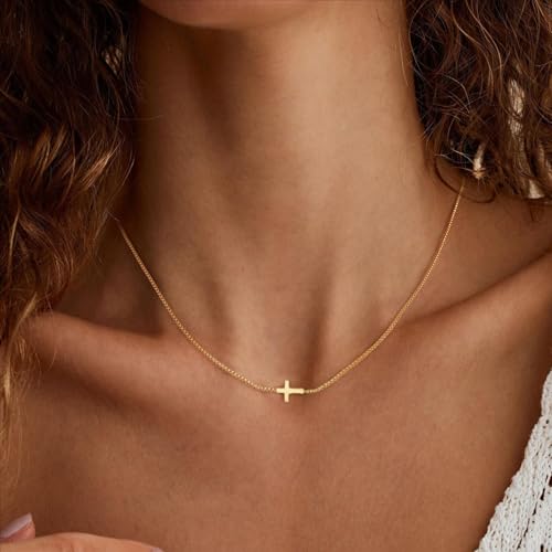 Cross Necklace for Women,Dainty 14k Gold Plated Pendant Necklaces - color: Gold-12