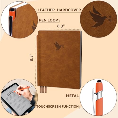 XKDOUS Leather 8.6" Bible Study Journal, Bible Notebook for Women, Brown - color: Brown