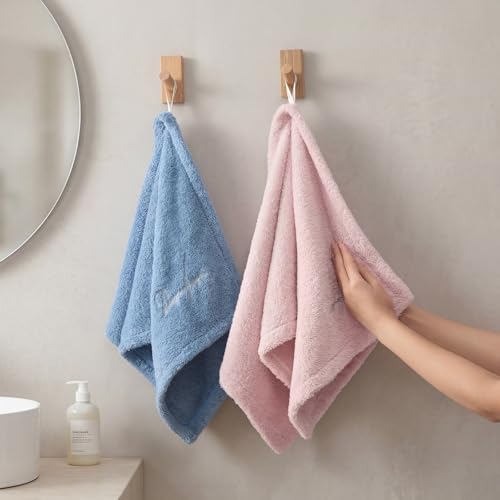 REDKISS Pink & Blue Hand Towels, Soft & Absorbent 100% Cotton for Bathroom, Kitchen & Guest Use, 14" x 31", 2-Pack - color: Pink&blue