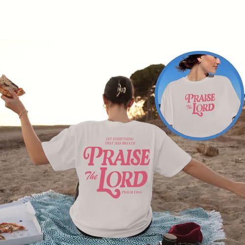 Oversized Christian Shirts for Women Praise The Lord T-Shirt Religious Bible Verse Tshirt God Jesus Shirt Graphic Tee - color: Beige, size: X-Large