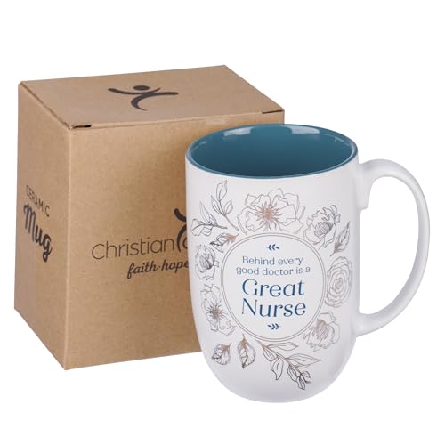 Christian Art Gifts Large Inspirational Ceramic Coffee & Tea Mug for Women - color: Teal Floral/Great Nurse