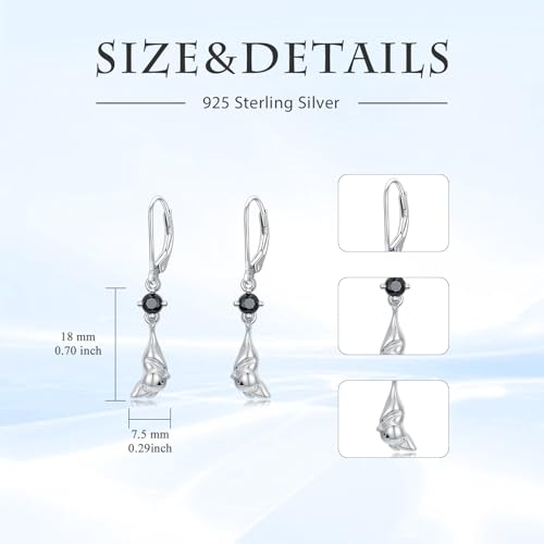 HPQQ Earrings for Women Sterling Silver Dangle Earrings Birthday Christmas Jewelry Gifts for Women Wife Mom - color: White Gold-Bat-B