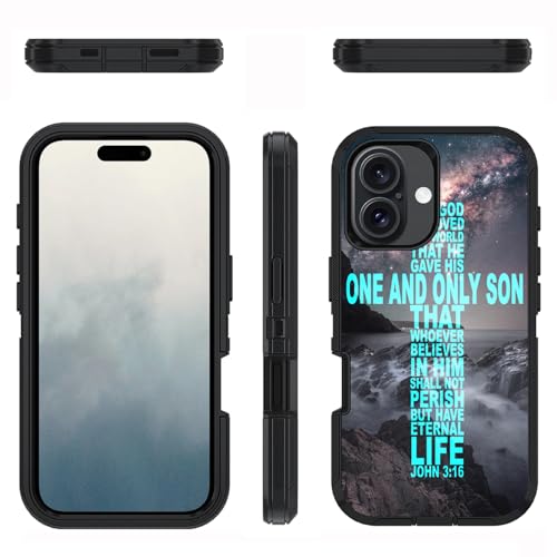 Designed for iPhone 16 Case, Military Grade Heavy Duty 3-Layer Shockproof Drop Full-Body Protective Phone Cover for iPhone 16 (6.1" 2024), Christian Cross Bible Verse Quote John 3:16 - color: Christian Cross Bible Verse Quote John 3:16, size: iPhone 16 6.