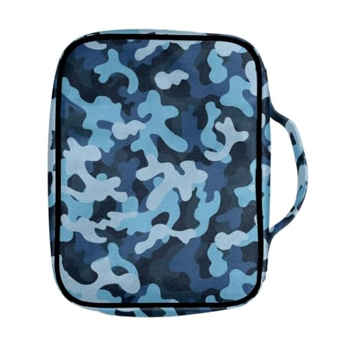 Coldinair Blue Camo Bible Cover for Kids Teen Men Church Bible Protective Book Case with Pen Slot Handle & Zippered Pocket Travel Christian Bible Accessories - color: Blue Camo-1