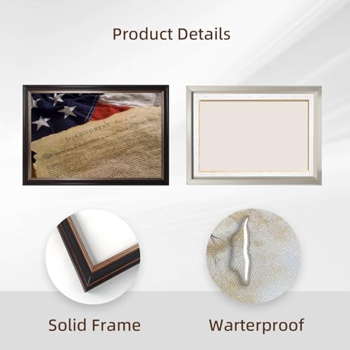 Black Framed Declaration of Independence Wall Art Vintage American Flag Canvas Poster Print Antique Patriotic Painting Picture Historic USA Document Artwork for Home Office Decor 12x16inch - color: Declaration - Black Frame, size: 12"L x 16"W