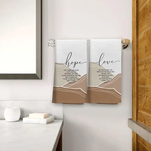 OHSUL Boho Christian Kitchen Towels Dish Towels Dishcloth Set of 4, Christian Gifts for Women Men, Hope Love Peace Bible Verses Faith Scripture Hand Tea Towel for Bathroom Kitchen Decor, 16x24 Inches - color: Color-07
