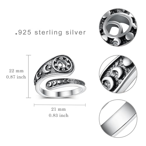 Faith/Moon Phase/Celtic/Phoenix Spoon Ring 925 Sterling Silver Thumb Ring Jewelry Girl Woman Birthday Gift - style: Moon Phase