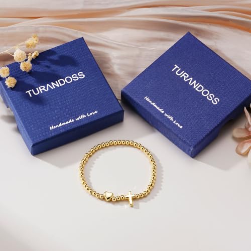 Turandoss Gold Cross Bracelet for Women Heart Beaded Bracelet Faith Jewelry - color: Heart Cross Bracelet
