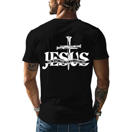 Christian Shirts for Men:Faith Cross Printed T-Shirts Christian Jesus Faith Shirts Holy Bible Tees - color: Black2, size: Medium