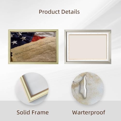 Creamy White Framed Declaration of Independence Wall Art Vintage American Flag Canvas Poster Print Antique Patriotic Painting Picture Historic USA Document Artwork for Home Office Decor 12x16inch - color: Declaration - Creamy White Frame, size: 12"L x 16"