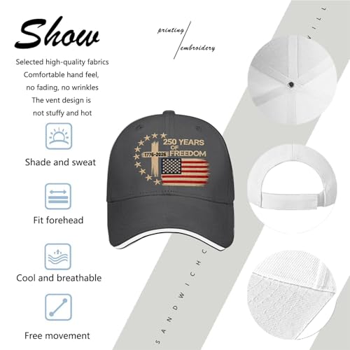 US 250 Years Freedoms 1776-2026 250th Birthday Embroidered Hats Garde Cap for Him - color: 250th Anniversary Us 250 Year American Patrioticallblack5