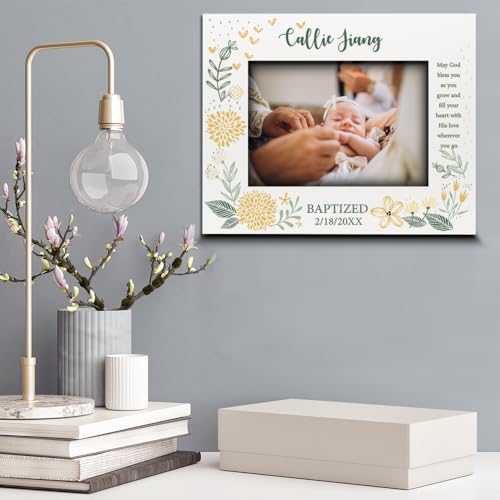 BELLA BUSTA-Personalize -Baptism, Dedication, Confirmation, First Communion Theme Picture Frame-Keepsake from Godparents, Friends, Family-UV Print Frame (Yellow (5x7 Horizontal)) - color: Yellow (5x7 Horizontal)