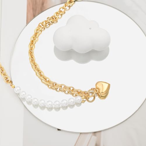 SOFYBJA Saint Benedict Necklace Drop 18K Gold Toggle Medallion Coin Cross Pendant Necklaces Religious Jewelry Catholic Gift for Women - color: heart pearl