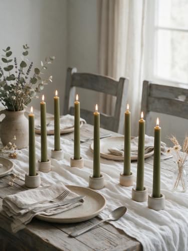 Olive Ribbed Taper Candles 10.5 inch Green Tapered Candles Ideal as Dinner Candle Smokeless and Unscented Candle Sticks Long Burning,Set of 12 - color: Ribbed10.5''-Olive