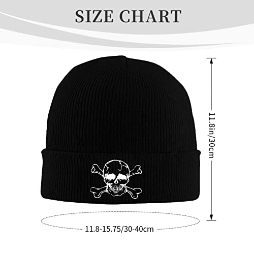 Skull and Crossbones Beanie Hats for Women Men, Funny Winter Warm Cozy Stretchy Knitted Cuffed Skeleton Cap - color: Embroidered Black