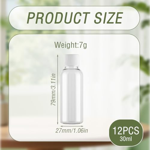 12PCS 30ml/1oz Empty Refillable PET Transparent Plastic Jar Bottles Travel Cosmetic Container Pot Holder With Plastic Screw Lid For Lotion Essential Oil Toner Perfume(Cap Color Random)