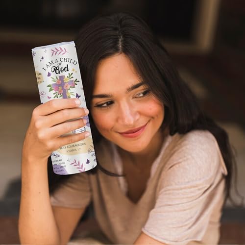 Christian GiftforWomen 20OZ Skinny God Tumbler with Straw Child of God Gift - color: God1