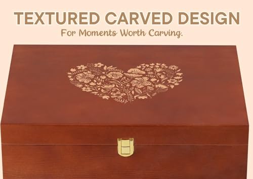 InnoBeta Heart Large Keepsake Boxes with Lid, Wooden Storage Boxes, Decorative Organizer with Lid for Housewarming, Christmas, Birthday, Memory Treasure