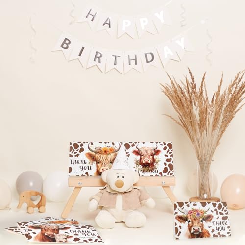 60 Pieces Highland Cow Baby Shower Thank You Cards,Baby Farm Thank You Cards Includes 30 Pieces Envelopes and 30 Pieces Highland Cow Cards with Stickers for Baby Shower Bridal Wedding - color: highland cow