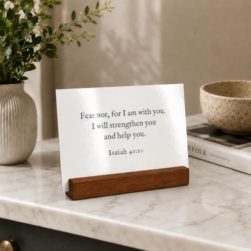 Bible Verse Cards with Wood Stand, 48 Prayer Cards for Daily Display - color: Minimalist