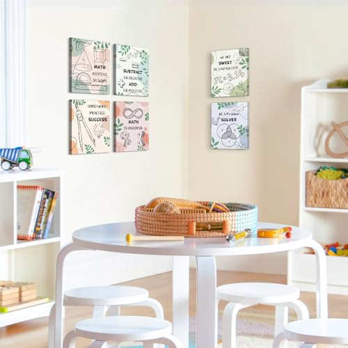 HOURIA 6pcs Framed Classroom Math Canvas Wall Art Set(8"x10") - color: Math wall art, size: 8X10inches