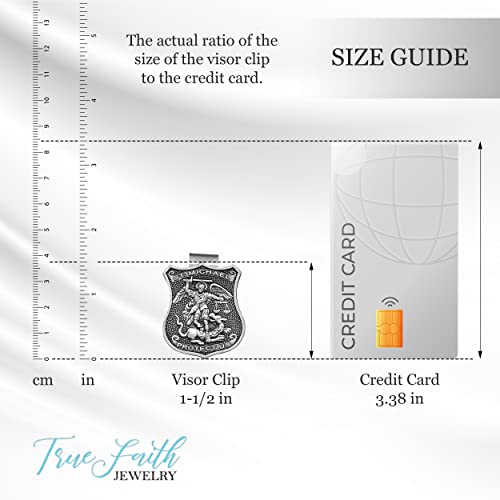 True Faith Jewelry Pewter St Michael Shield Car Visor Clip, Archangel Patron Saint of Police, Law Enforcement Officer Gifts for Men and Women, Fine Pewter (92% Tin), 1-1/2 x 1-1/8 Inch - size: St. Michael (Shield) 2