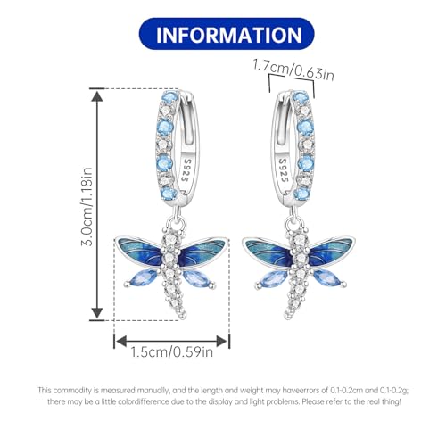 925 Sterling Silver Hoop Earrings Drop Dangle Earrings for Women Hypoallergenic Earring Trendy Huggie Earring Cute Graduation Birthday Gifts Jewelry for Women - color: Colorful dragonfly earrings