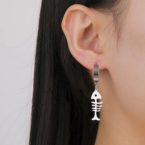 UNIFT Fishbone Earring for Women Stainless Steel Minimalist Fish Skeleton Pendant Earring Ocean Animal Jewelry Gift for Fish Lovers - color: silver 1