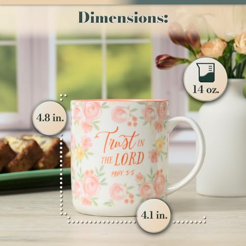 Christian Art Gifts Large Women's Ceramic Coffee & Tea Scripture Mug - color: White & Pink Floral/Trust in the Lord