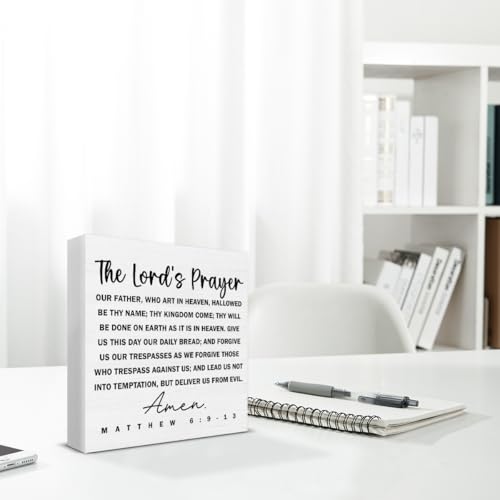 Christian Decor, Bible Verses Decor, the Lords Prayer Scripture Wood Sign Christian Wall Art Religious Decoration for Home Living Room Bedroom Office Desk Shelf Wall Table 5 X 5 Inch