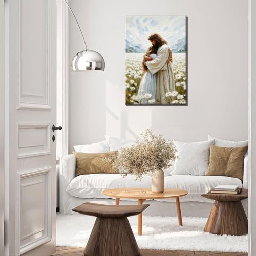 ZLSYQALW Jesus Hugging Girl Canvas Wall Art Jesus and Woman Wall Decor - color: canvas, size: 16"L x 12"W