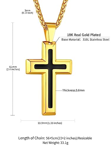 ChainsHouse Cross Necklace for Men, Black/18K Gold Plated/Stainless Steel Christian Jewelry Cross Pendant Necklace for Men, with Gift Box - color: b: Dripping Oil Cross-Gold
