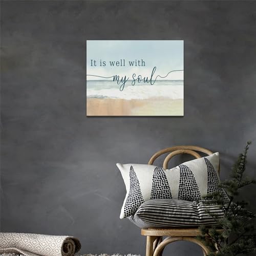 Large Christian Wall Art It Is Well With My Soul Pictures Wall Decor Bible Verse Canvas Painting Print Modern Home Decor Artworks Framed for Living Room Bathroom Master Bedroom Sign Church 16"x12" - color: It is Well With My Soul -01, size: 16"L x 12"W