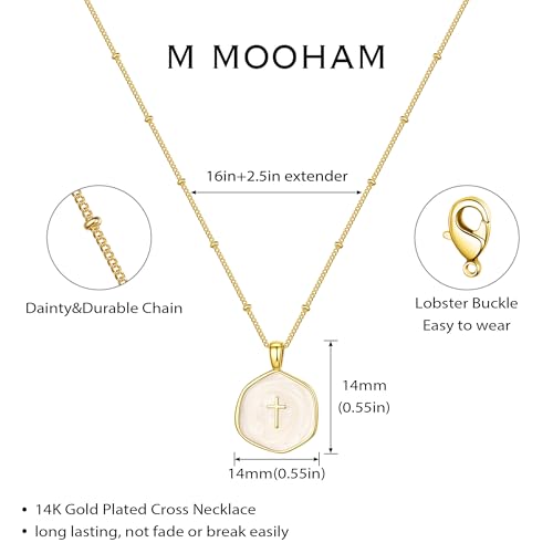 M MOOHAM Enamel Mini Cross Necklace for Women Girl, 14K Gold Plated Jewelry - color: " pearl white cross-beaded chain