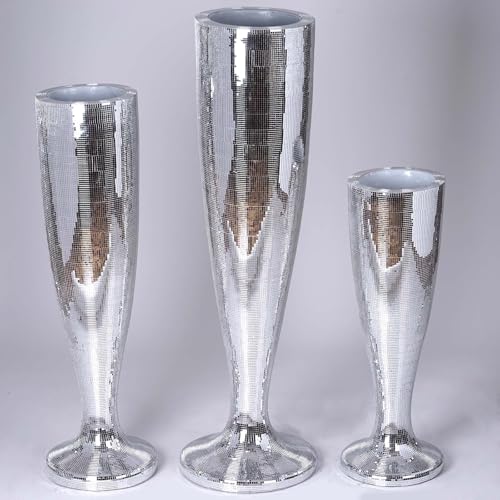 Efavormart Silver Polystone Mirror Mosaic Pedestal Trumpet Floor Vase 32" Tall - color: Clear, size: 3FT