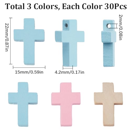 SUNNYCLUE 90Pcs Wood Cross Charms Colorful Macaron Color Small Wooden Cross Charms Bulk Mini Blue Pink Beads Pocket Crosses Easter Holiday Crucifix for Jewelry Making DIY Supplies - color: 90Pcs Dreamy Color 22x15mm