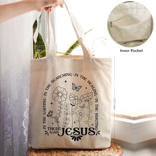 Canvas Christian Tote Bags Bible Canvas Bag Faith Friend Birthday Christian Gifts Graphic Totes Sunday Church Bag - color: 05 There Was Jesus