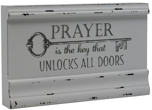 Prayer Unlocks All Doors - Rustic Faith Wooden Crown Molding Sign 5" X 8" - color: Prayer Unlocks Doors (Molding)