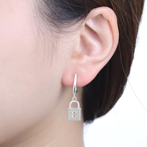 925 Sterling Silver Hoop Earrings Drop Dangle Earrings for Women Hypoallergenic Earring Trendy Huggie Earring Cute Graduation Birthday Gifts Jewelry for Women - color: Key lock earrings