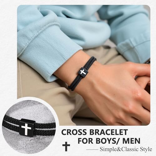 UNGENT THEM Cross Bracelet for Teen Boys Men, Christian Gifts with Card - style: Grandson
