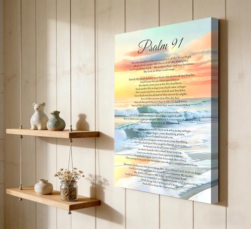 Psalm 91 Bible Verse Christian Scripture Canvas Wall Art 16x24 Inch - color: Psalm 91, size: 24"L x 16"W