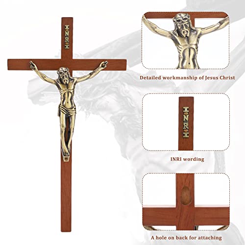 DCCXN Crucifix Wall Cross, Wooden Catholic Hanging Jesus Christ Cross for Wall Decor - 10 Inch - size: 10"L x 5.2"W