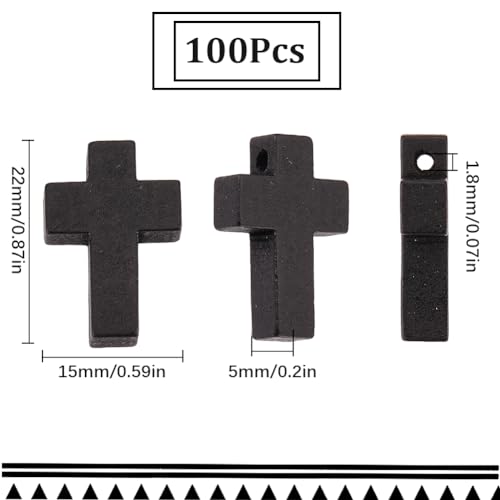 SUNNYCLUE 100Pcs Cross Charms Bulk Wood Cross Beads Black Wooden Cross Charm Bead Mini Small 15x22mm Rosary Pocket Crosses Easter Holiday Crucifix Charms for Jewelry Making Charms DIY Crafts Supplies - color: 100Pcs Black 22x15mm